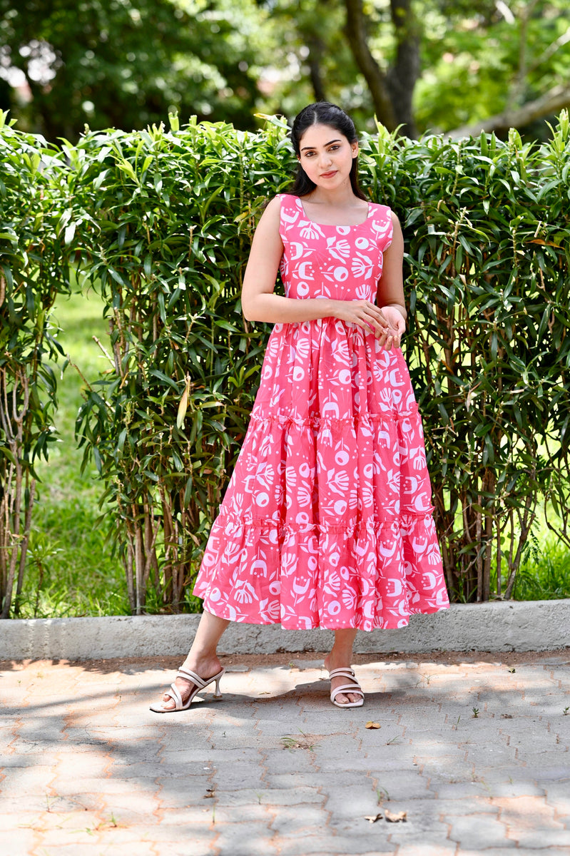 French Pink Cotton Frill dress – Radheys - Main Image