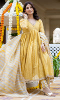 YUMNA YELLOW TISSUE ANARKALI SUIT SET