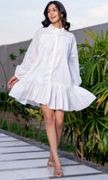 MAWRA WHITE RUFFLE DRESS