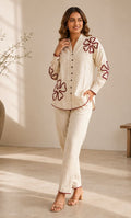 ECRU MAROON LINEN CO-ORD SET