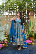 SAANJARIYA BLUE WEDDING WEAR ANARKALI SUIT SET