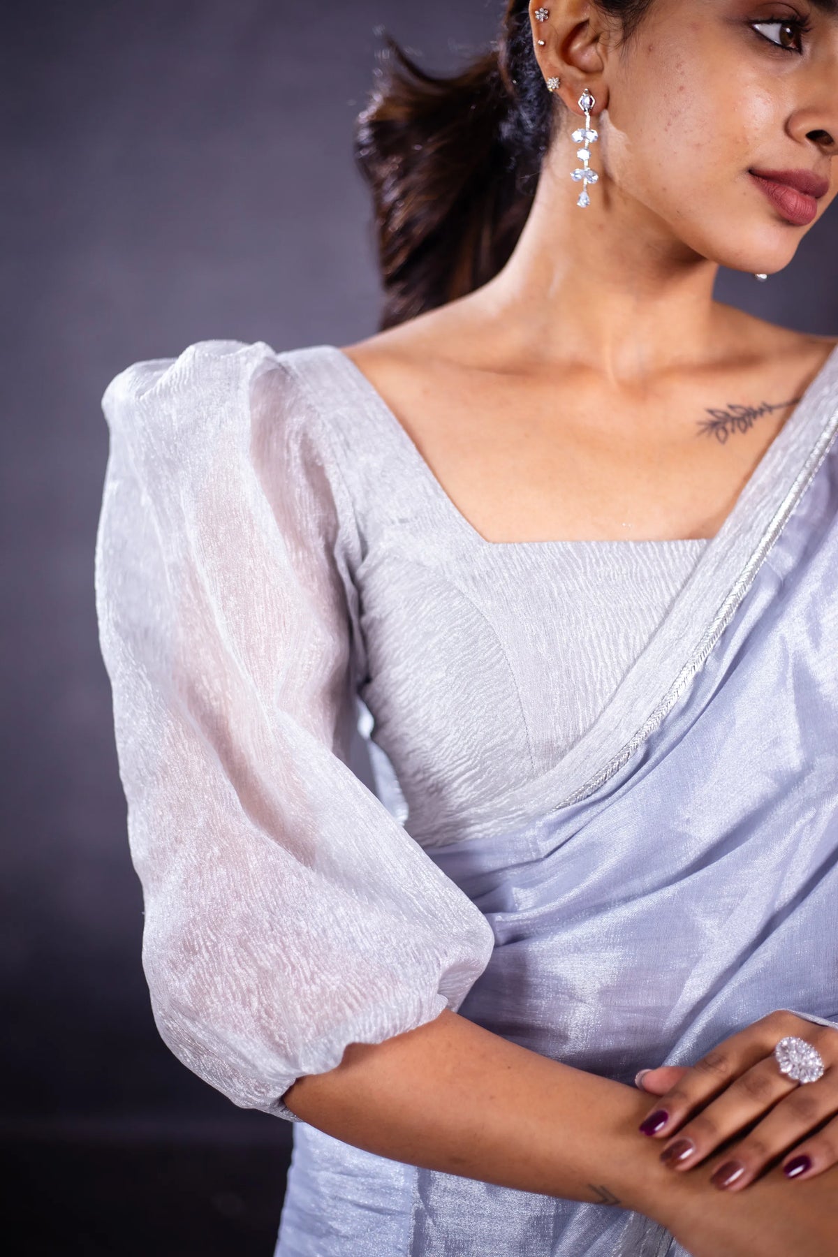 Madhi Handwoven Tissue Saree - Ice Blue + Silver