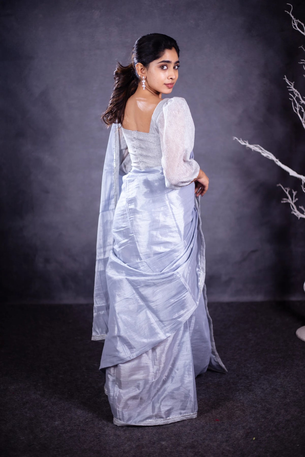 Madhi Handwoven Tissue Saree - Ice Blue + Silver
