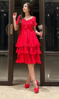 CHERRY RED RUFFLE DRESS