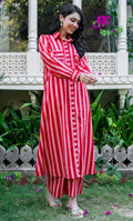 CORAL COTTON STRIPE KURTA SET