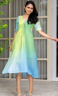 CRUSHED OMBRE GREEN DRESS