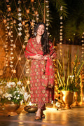 CARMINE PRINTED COTTON KURTA SET