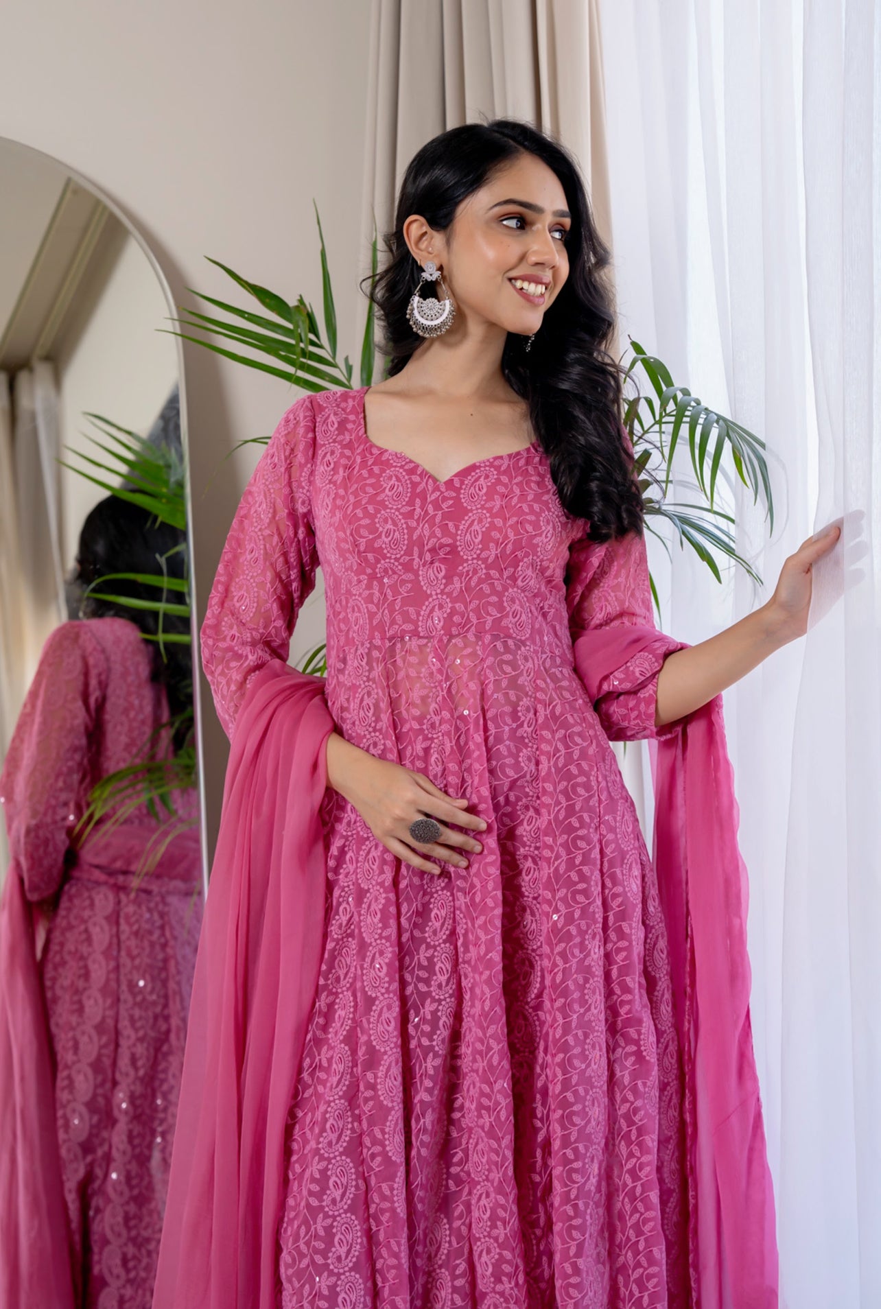 anarkali pink dress Pink Georgette Embroidered Designer Anarkali Suit
