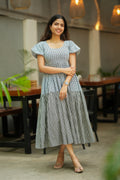 BLACK WHITE CHECKS RUFFLE  MIDI