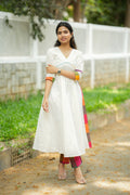 WHITE & MULTICOLOUR CHECKS ANARKALI SET