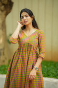 PINK YELLOW CHECKS ANARKALI  SET