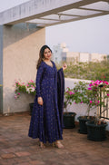 BLUE CHINON ANARKALI WITH DUPATTA