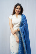 WHITE AND BLUE JAMDANI KURTA SET