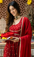 Hania Red Chanderi Anarkali Set