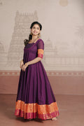 PURPLE PINK BORDER ANARKALI WITH ORANGE PATCHWORK