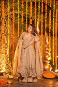 SIHRA BEIGE FLORAL ANARKALI SUIT SET