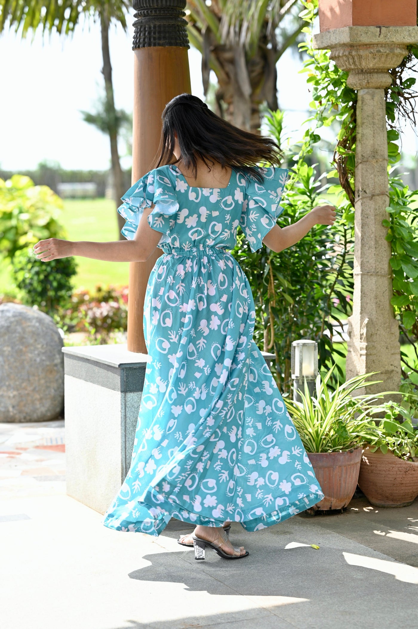 turquoise cut out dress One-shoulder Turquoise Maxi Dress with Cut-Out Detail LEAM ALMES