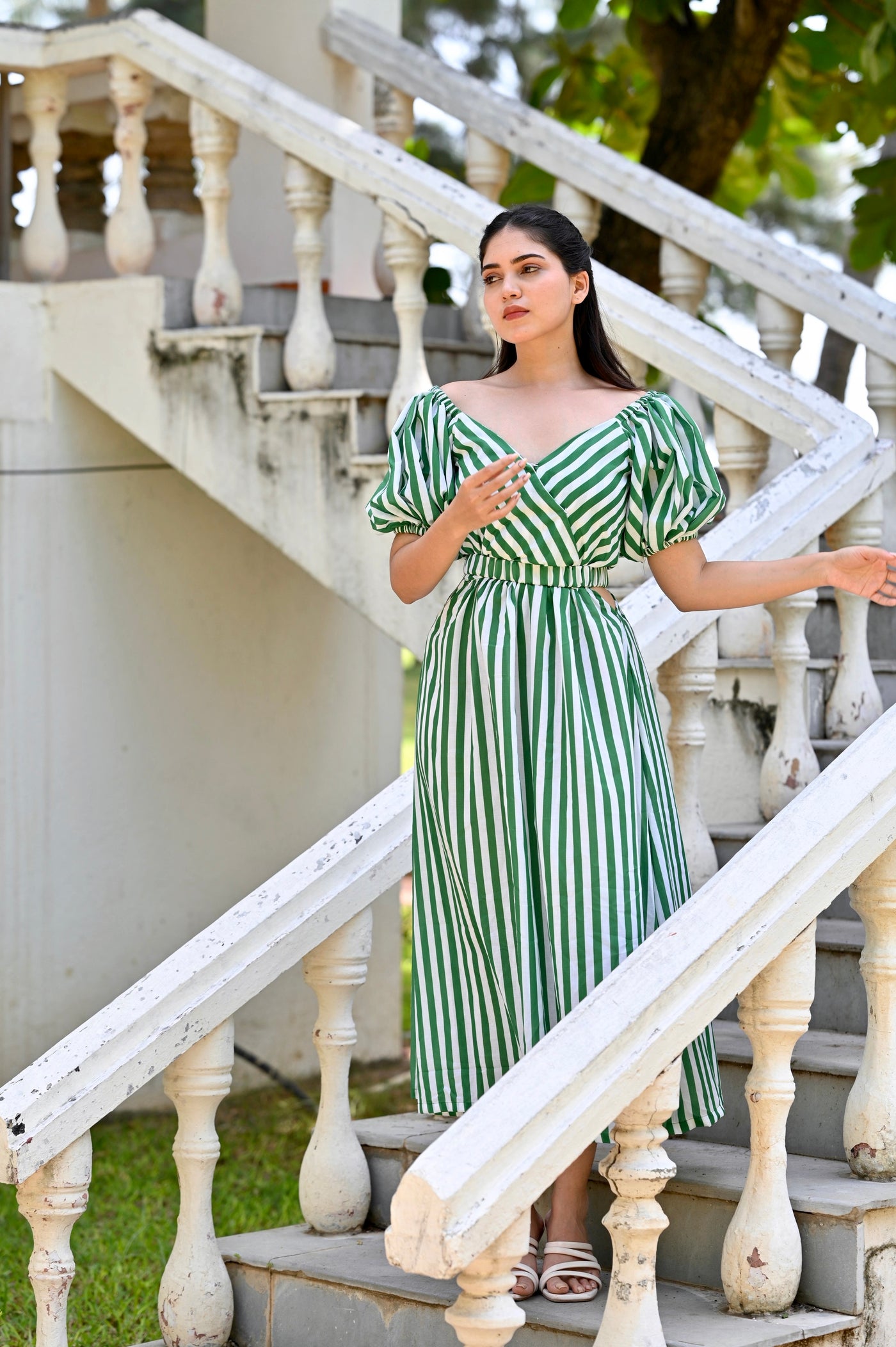 Lara Green Stripe Cut-Out Dress Radheys Lara Green Stripe Cut-Out Dress Radheys