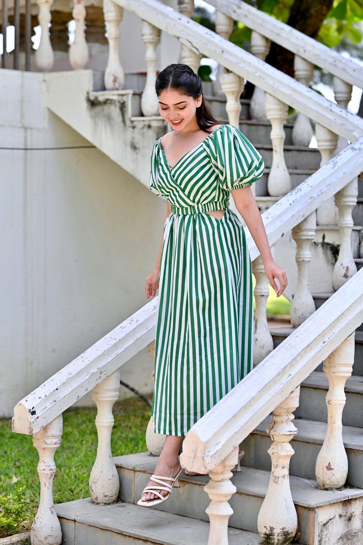Lara Green Stripe Cut-Out Dress