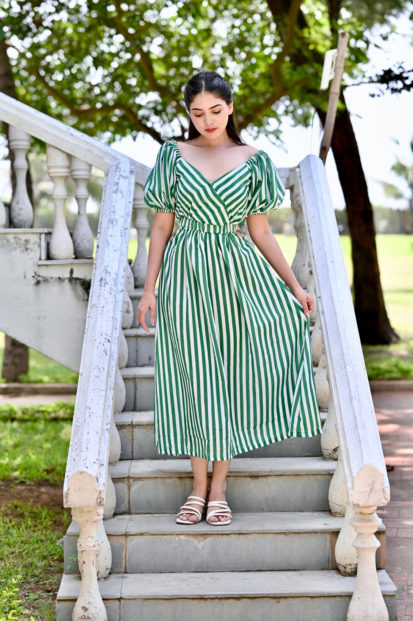 Lara Green Stripe Cut-Out Dress Radheys Lara Green Stripe Cut-Out Dress Radheys