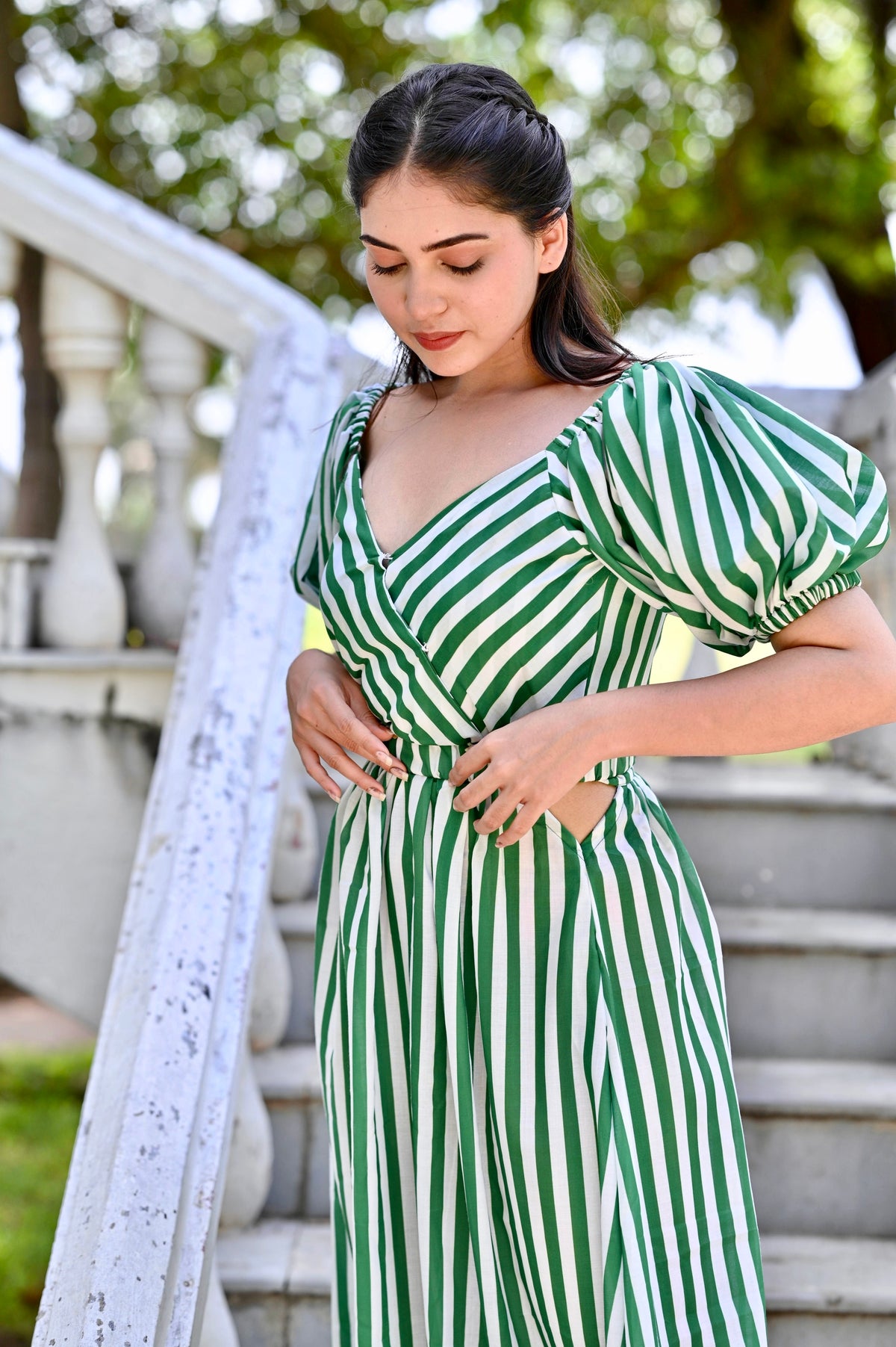 Lara Green Stripe Cut-Out Dress