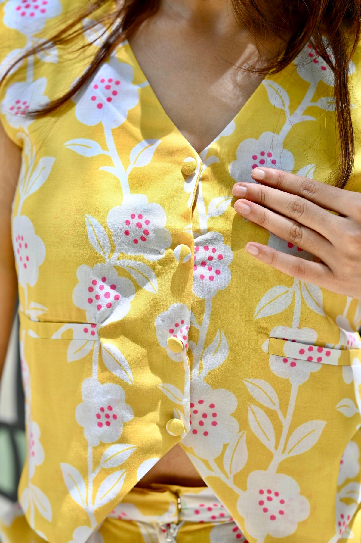 Daisy Yellow Waistcoat-Style Co-Ord Set