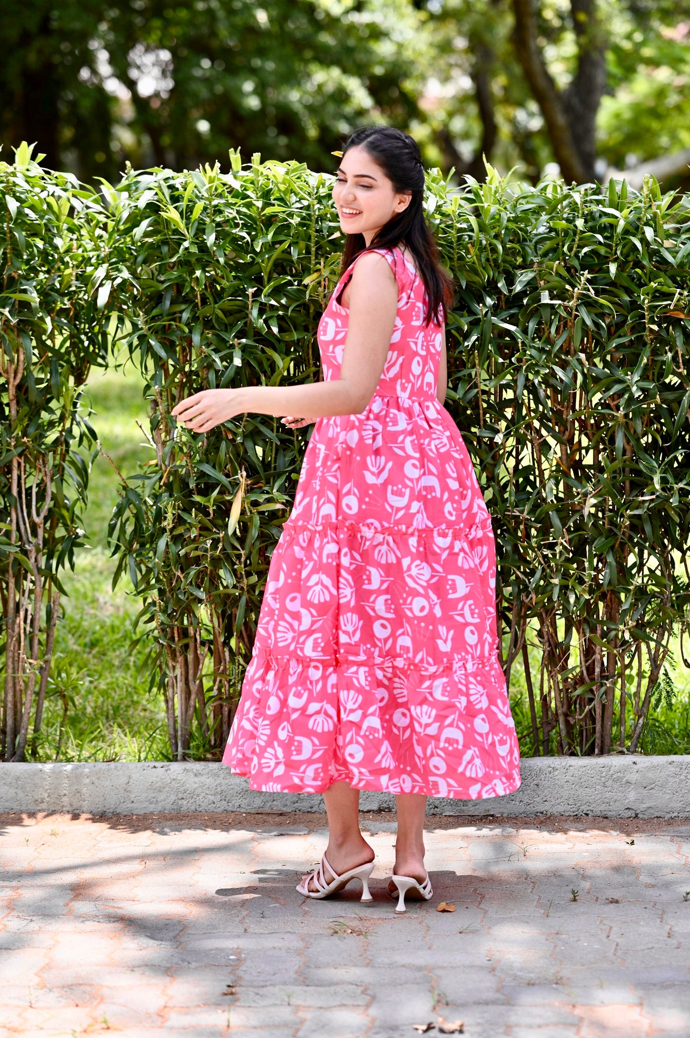cotton frill dress Cotton Maxi Dress With Back Cutout-Coralred Tribal Fashion