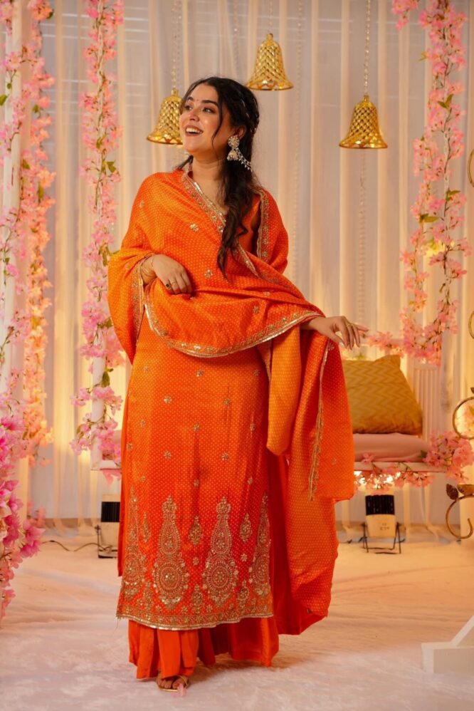 Saffron silk heavy suit set