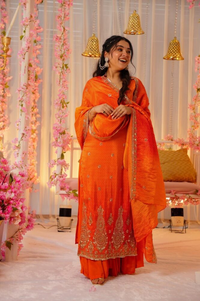 Saffron silk heavy suit set