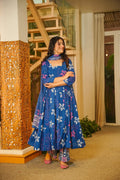 SAANCHI BLUE COTTON ANARKALI SUIT SET