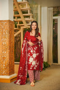 SHLOKA RED COTTON STRAIGHT KURTA SET