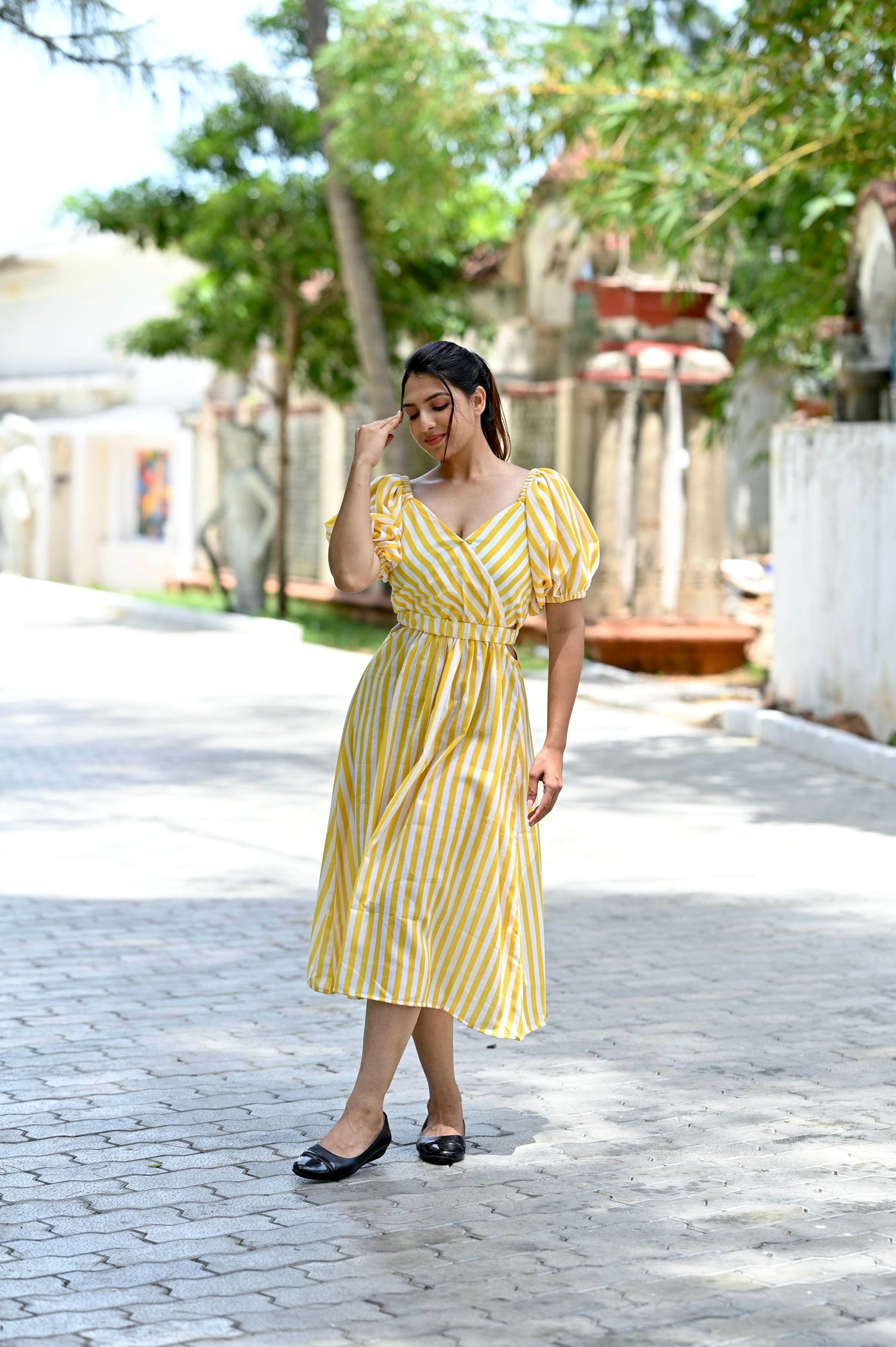 Lara Yellow Stripe Cut Out Dress – Radheys