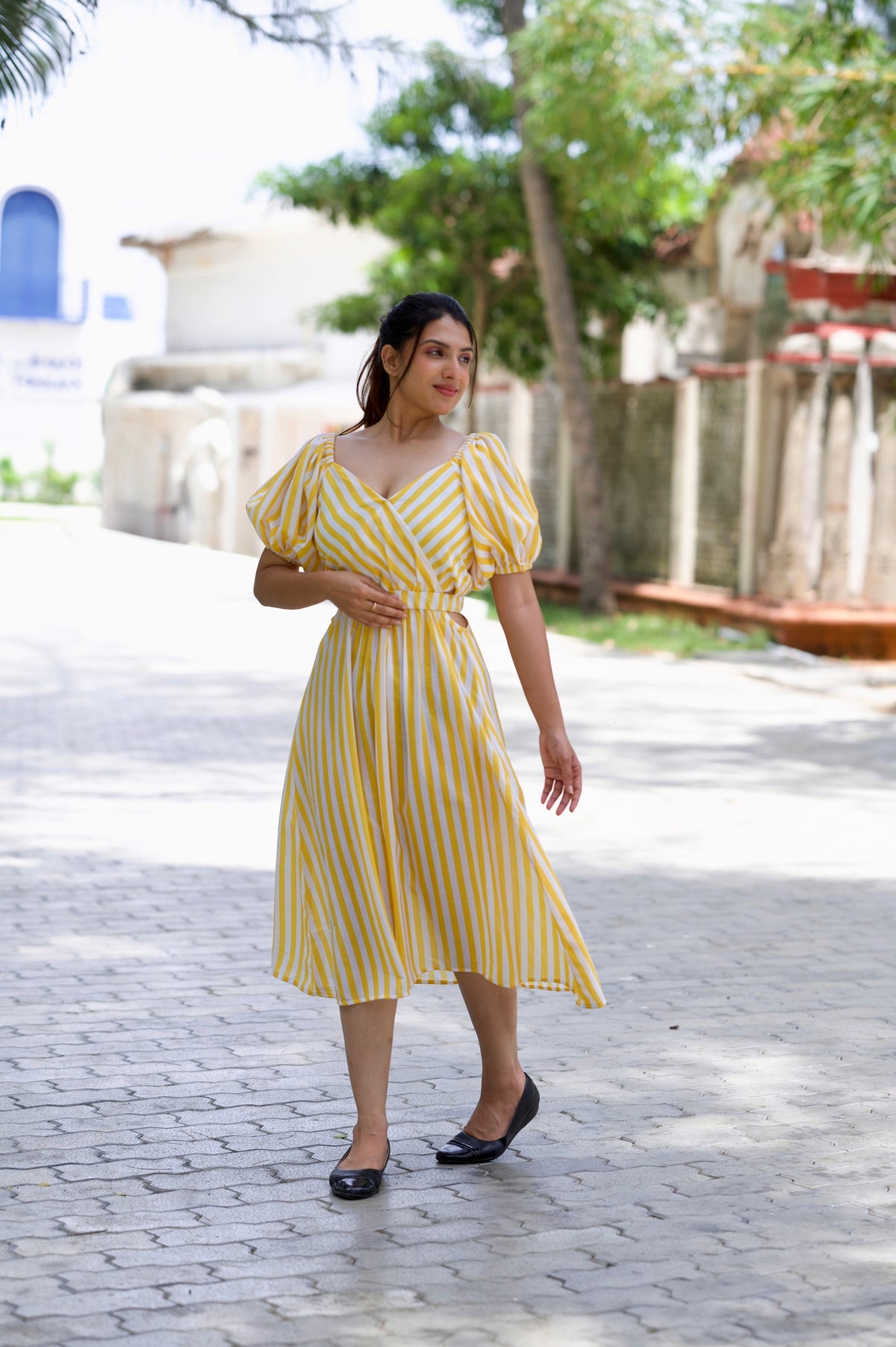 Lara Yellow Stripe Cut Out Dress