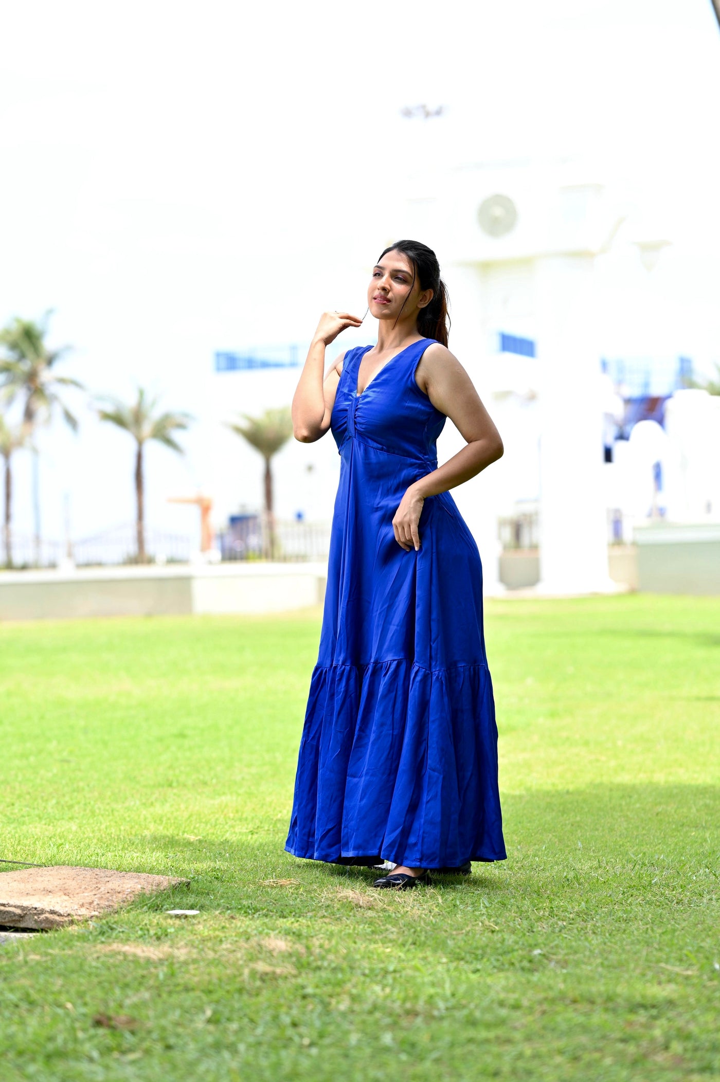 Royal Blue V-Neck Fit and Flare Dress Radheys Royal Blue V-Neck Fit and Flare Dress Radheys