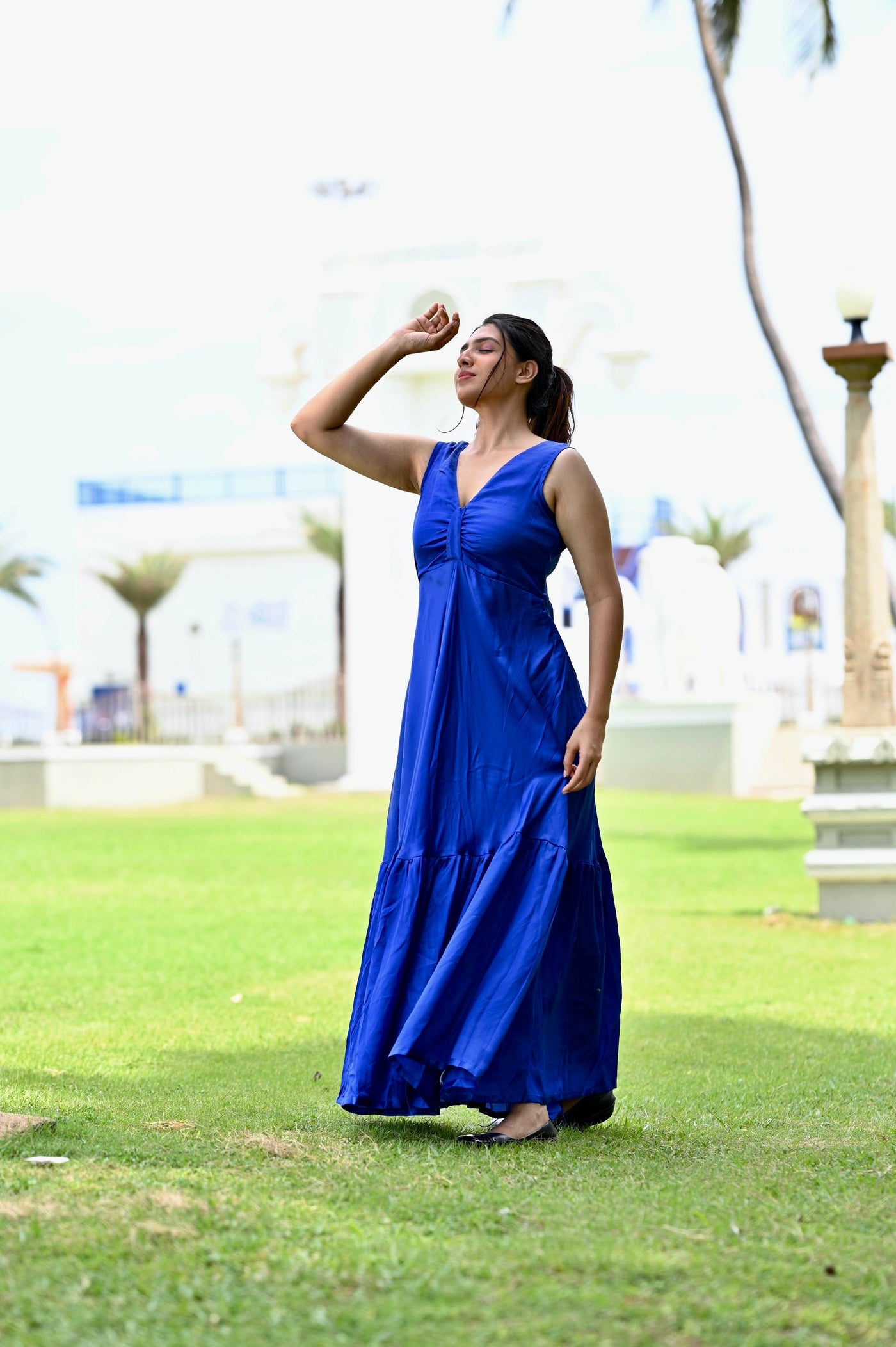 Royal Blue V-Neck Fit and Flare Dress Radheys Royal Blue V-Neck Fit and Flare Dress Radheys