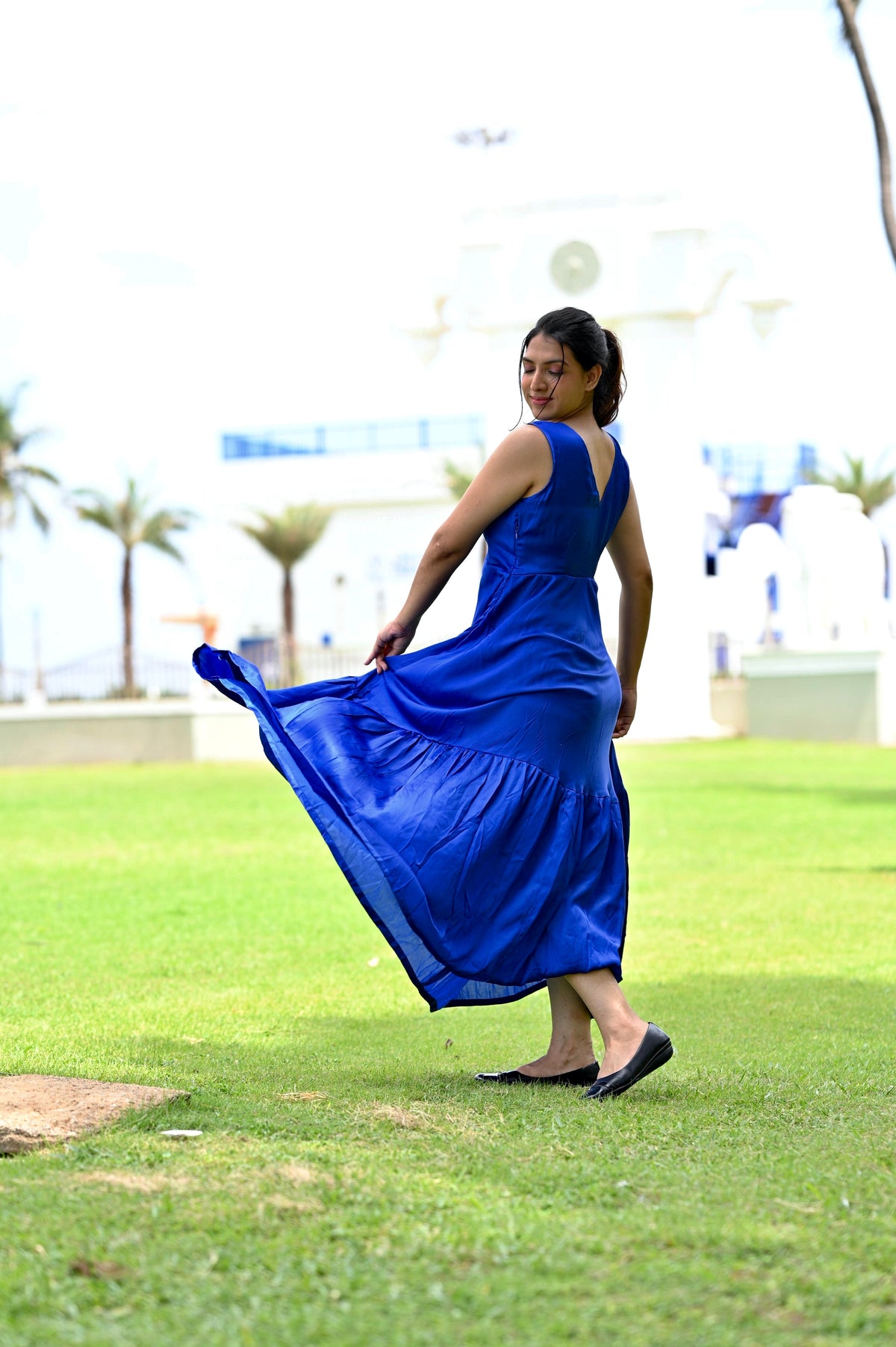 Royal Blue V-Neck Fit and Flare Dress