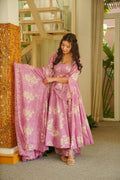 ELINA PINK COTTON ANARKALI SUIT SET