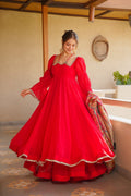 RUHVIKA RED ORGANZA ANARKALI SUIT SET