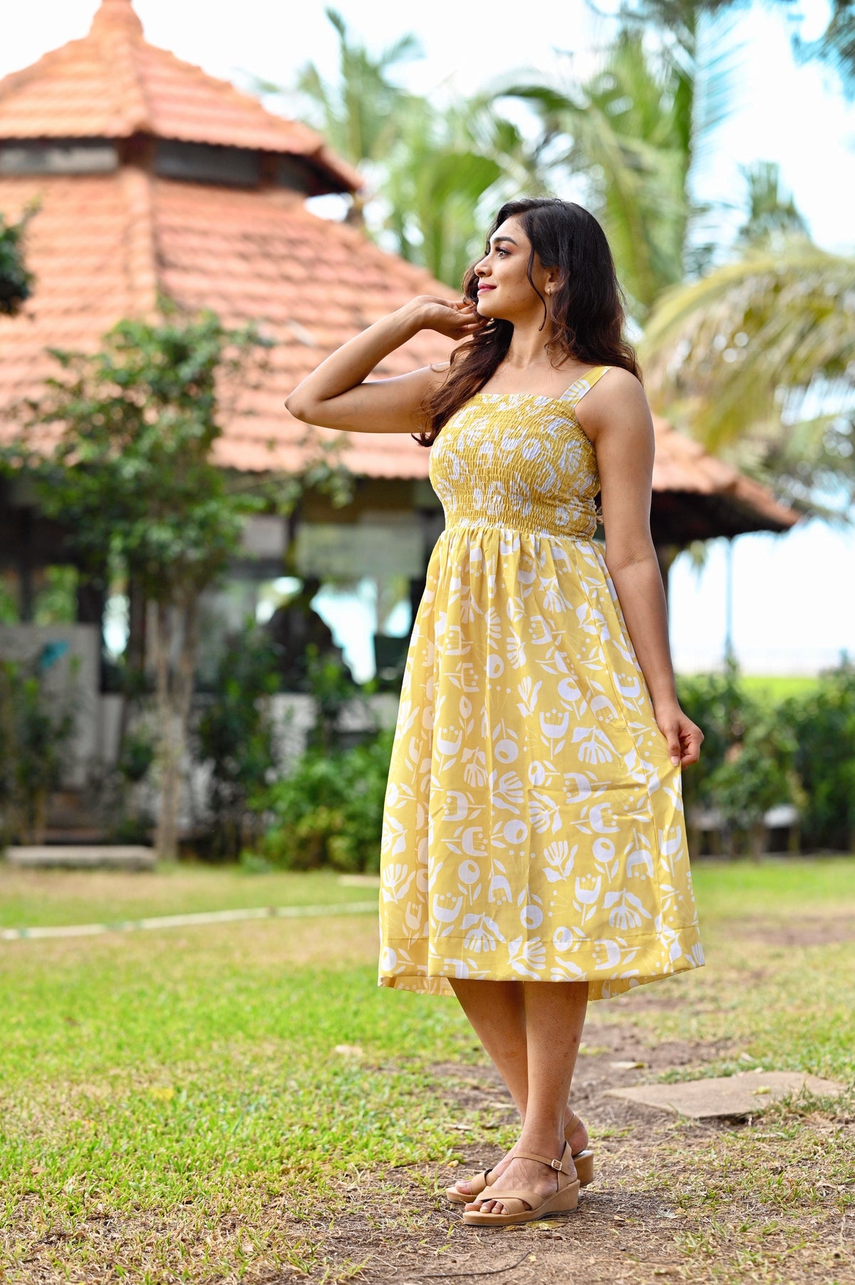 Amara Jade Green Smoked Fit and Flare Dress Radheys Amara Jade Green Smoked Fit and Flare Dress Radheys