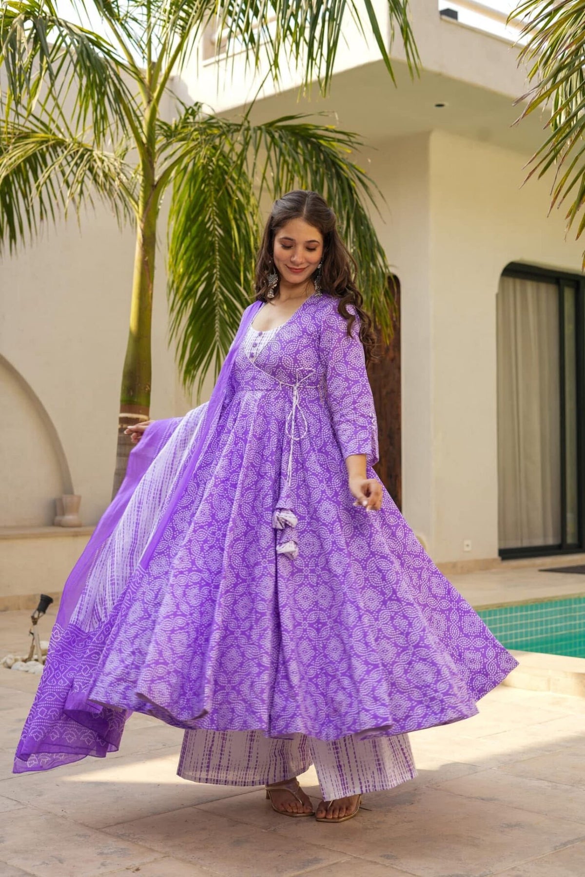 Shibori purple cotton suit set