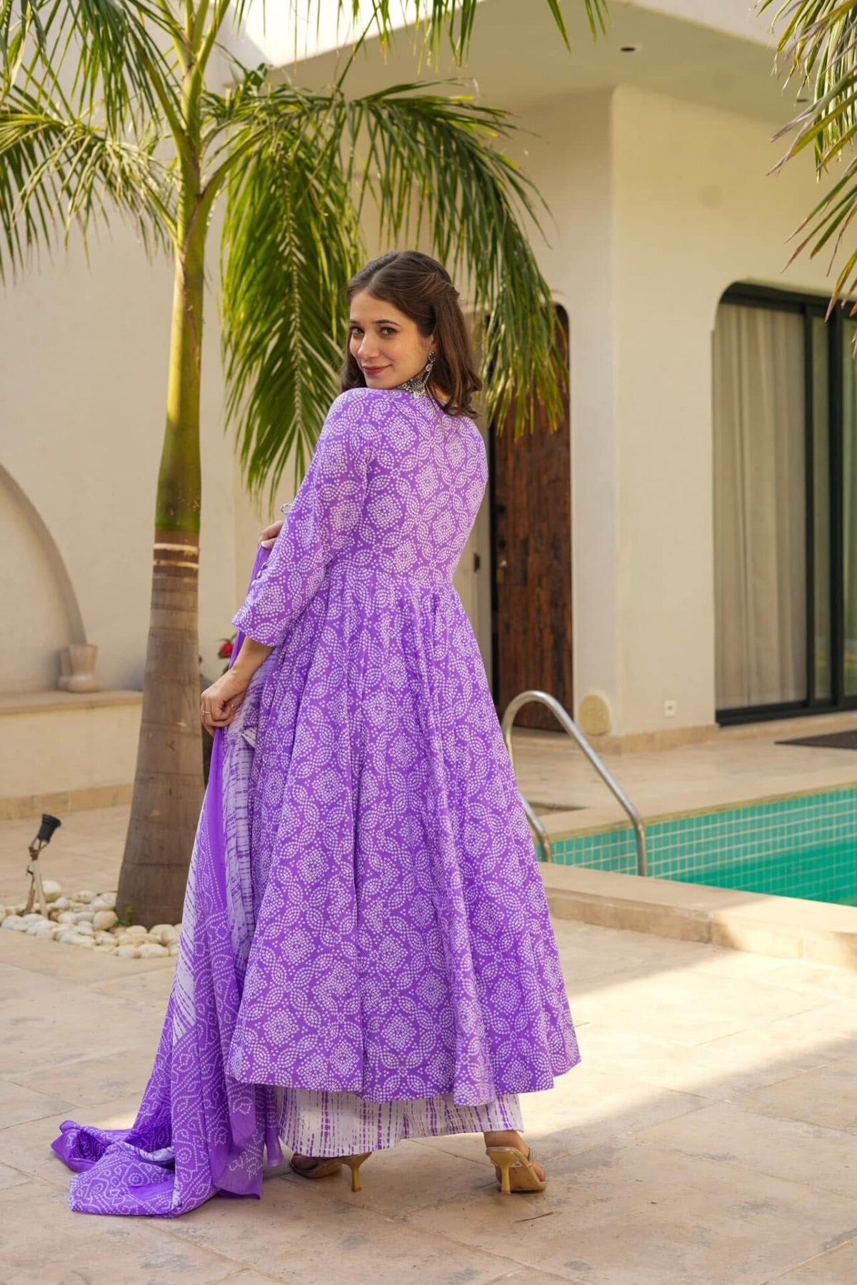 Shibori purple cotton suit set