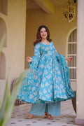 GEERVANI BLUE COTTON ANARKALI SUIT SET