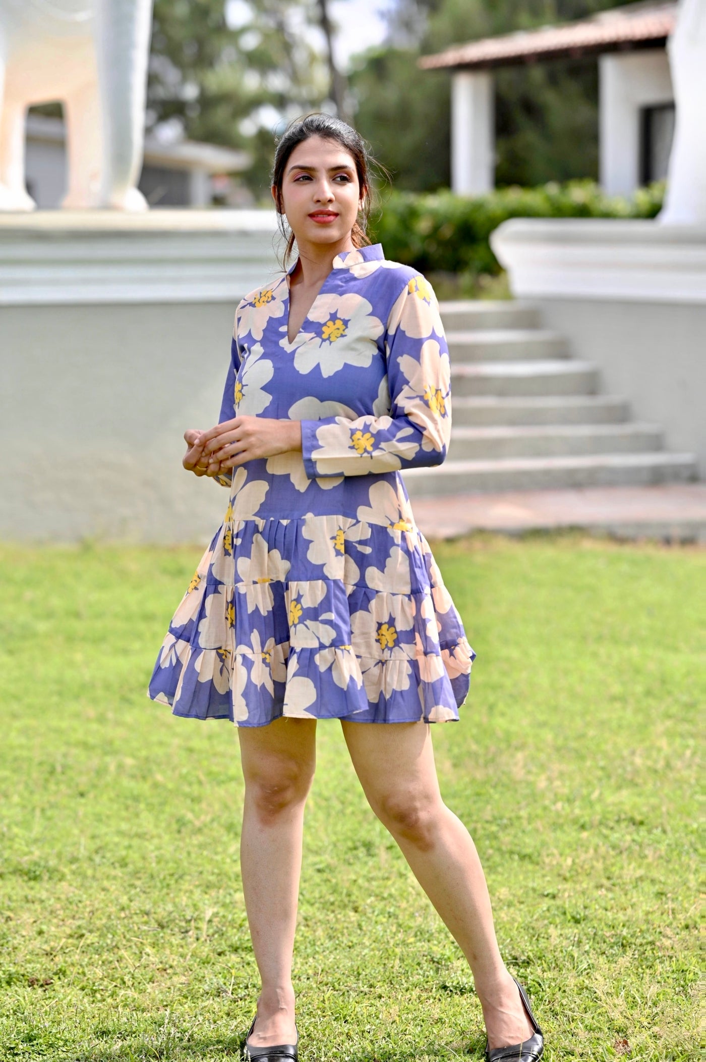 Flora Purple Tired midi dress – Radheys Flora Purple Tired midi dress – Radheys