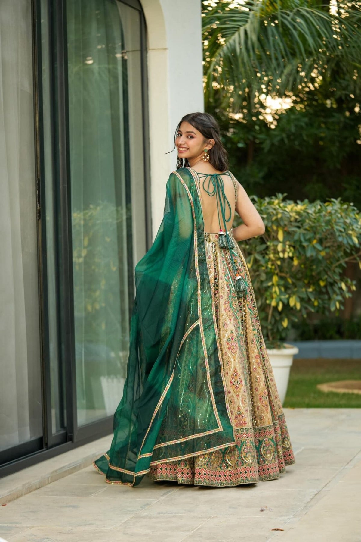 Triveni green heavy embroidered maxi