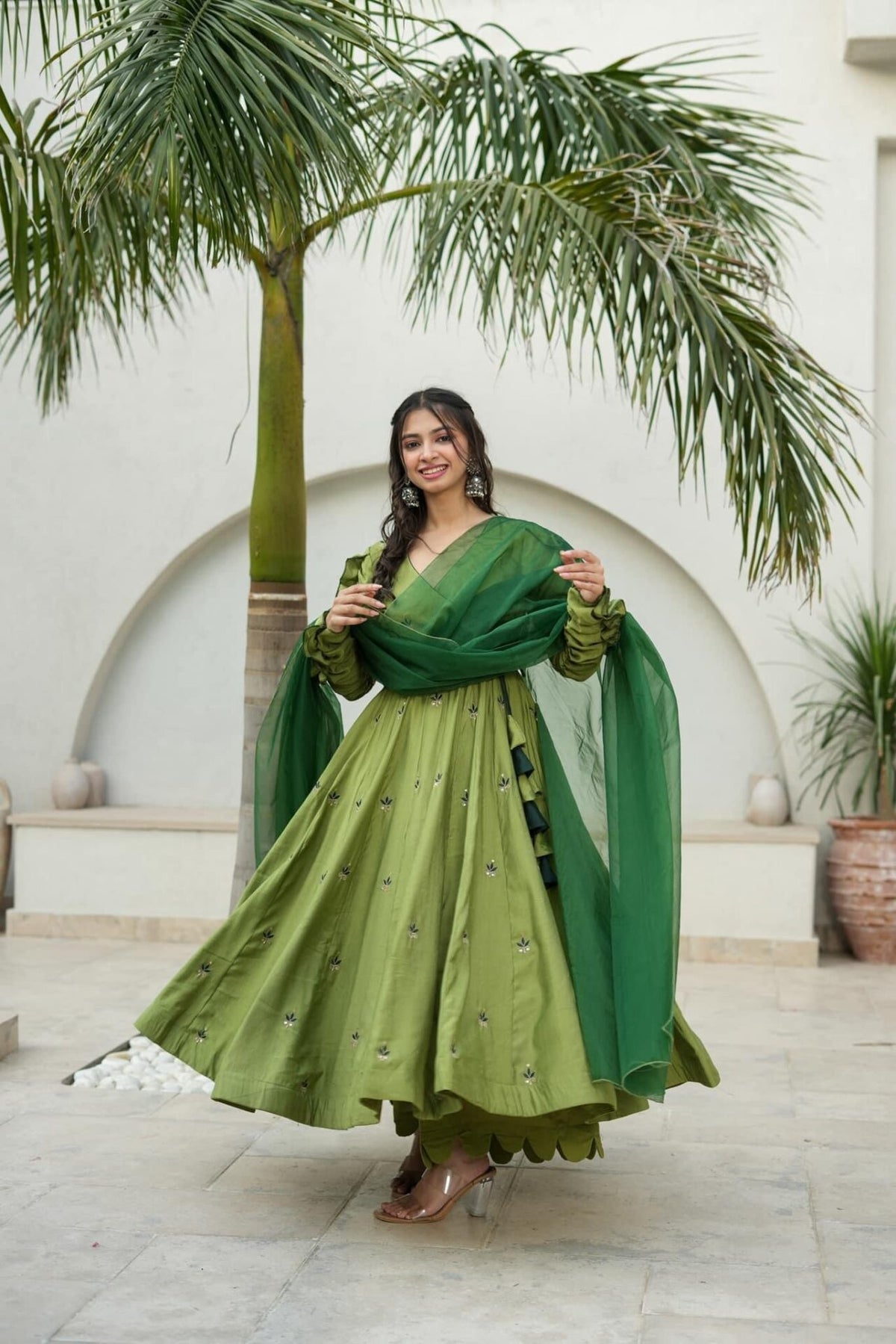 Athena green silk suit set