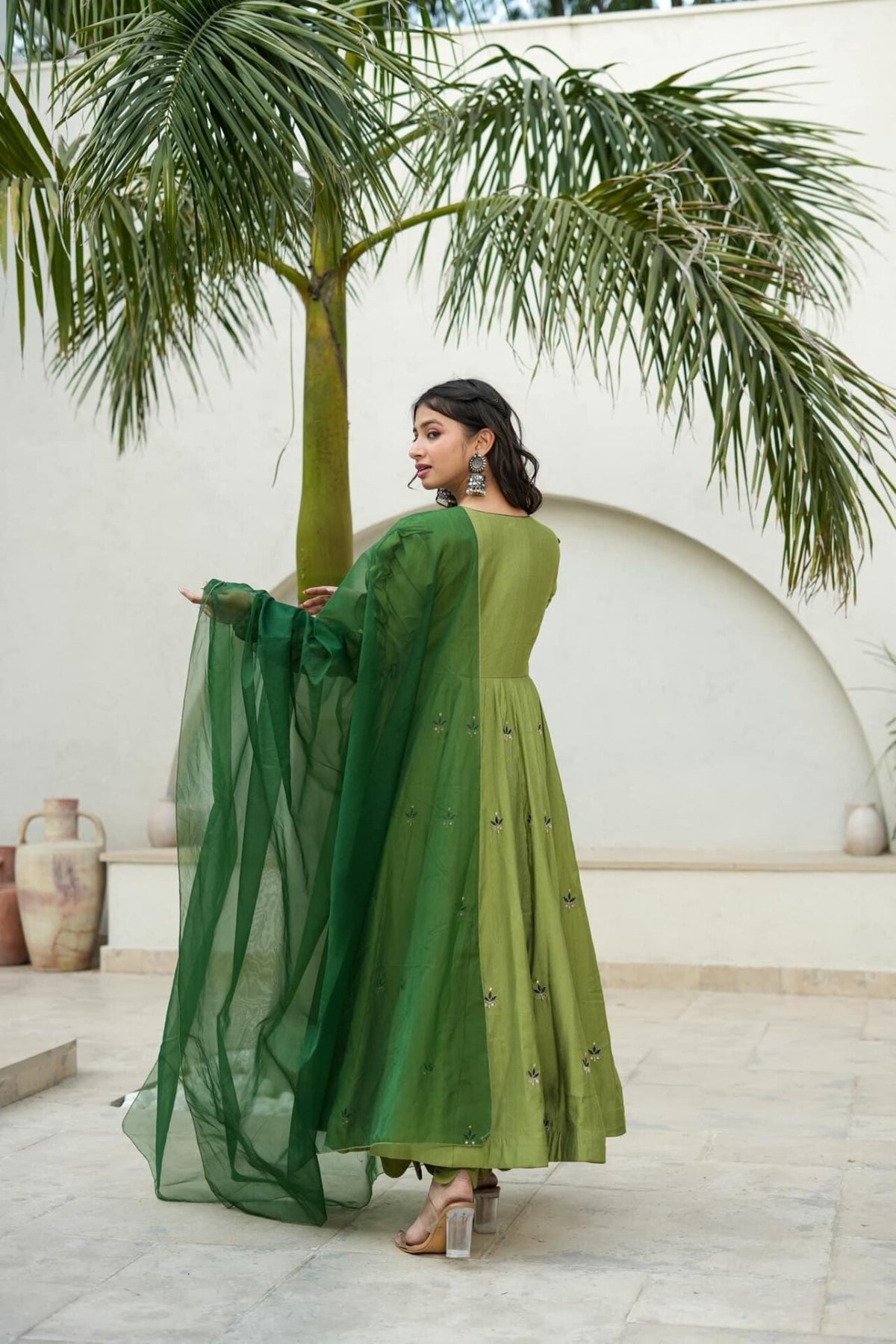 Athena green silk suit set