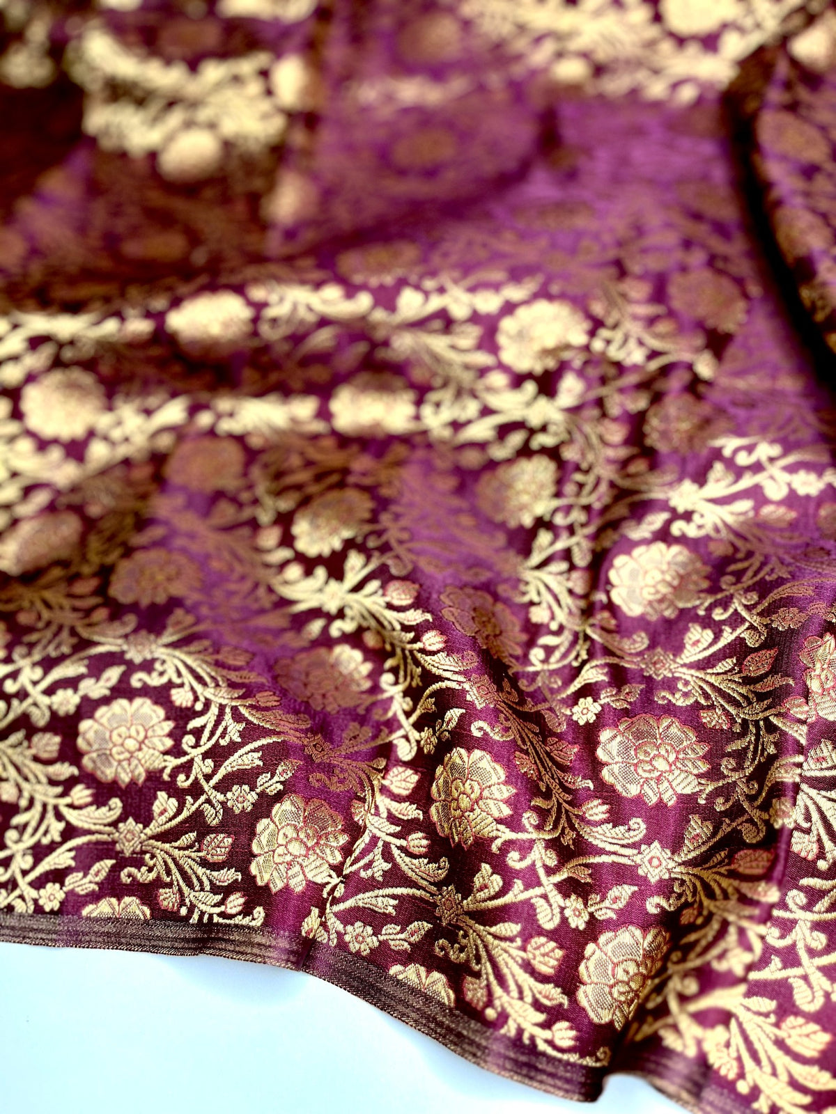 Varni Handwoven Tissue Saree - Shimmery Gold + Wine
