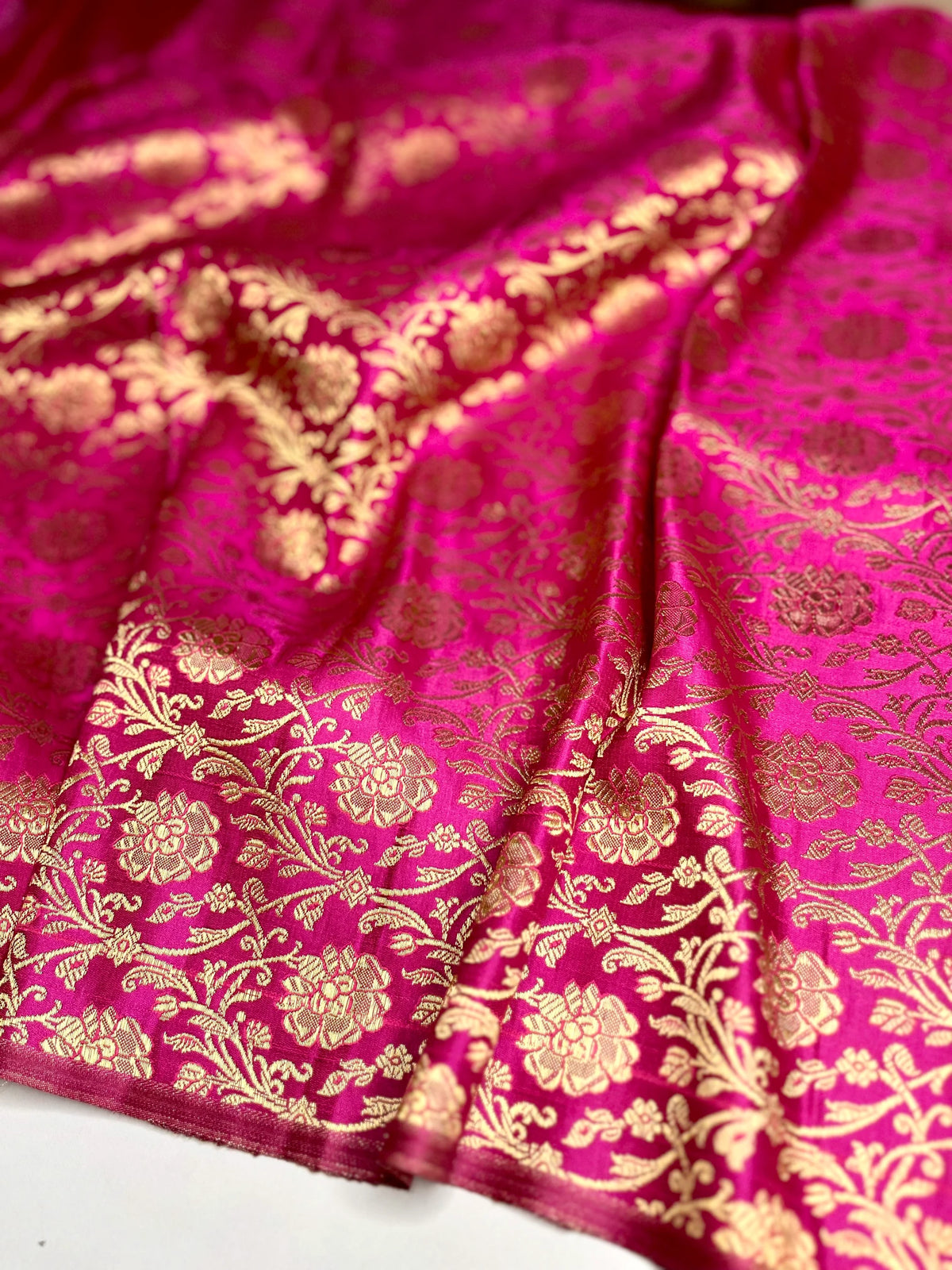 Varni Handwoven Tissue Saree - Apricot Blush + Cerise Pink