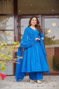 MEHERBAI BLUE ANARKALI SUIT SET