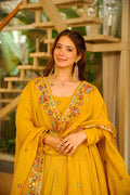 NIVRITI YELLOW ORGANZA ANARKALI SUIT SET